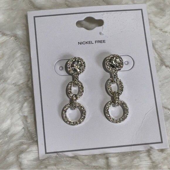 Sparkling Earrings NWT Crystal Hoop Drop Dangle Silver Tone - Picture 1 of 5